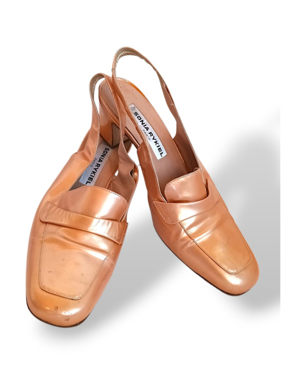 Sonia Rykiel Shoes - Vintage Sonia Rykiel Paris slingback loafers metallic peach gold champagne retro